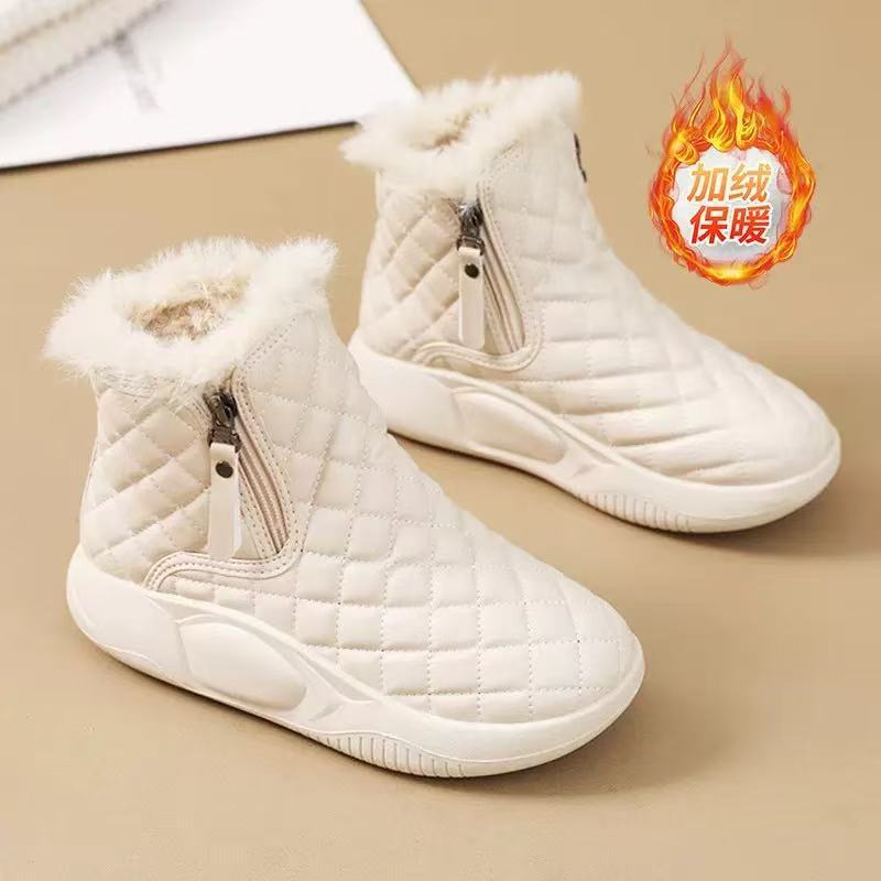 

2025 осень и зима новые теплые кампусные ветрозащитные универсальные сноубутсы кожаная толстая подошва с набивным утолщением высокий верх хлопковые туфли женские 40 белый