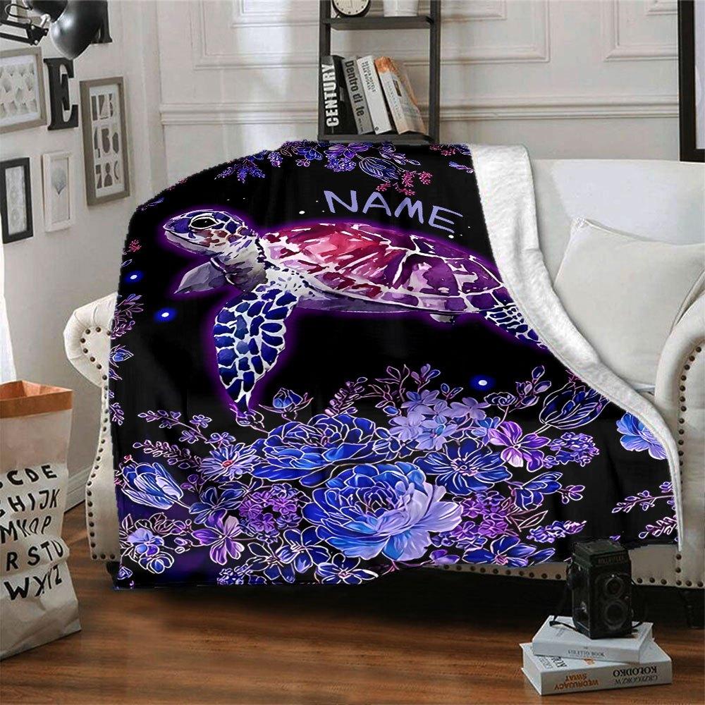 Sea Turtle Floral Design Home Customize Your Name Blankets Soft Cozy And Lightweight For Yearround Use Perfect For Picnics Sofa Relaxation Office