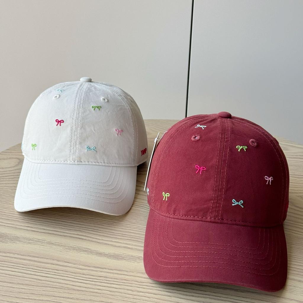 Korean Cute Embroidered Bow Yellow Baseball Cap Women's Spring Summer Face Small Cap Simple Versatile Travel Sun Baseball Cap