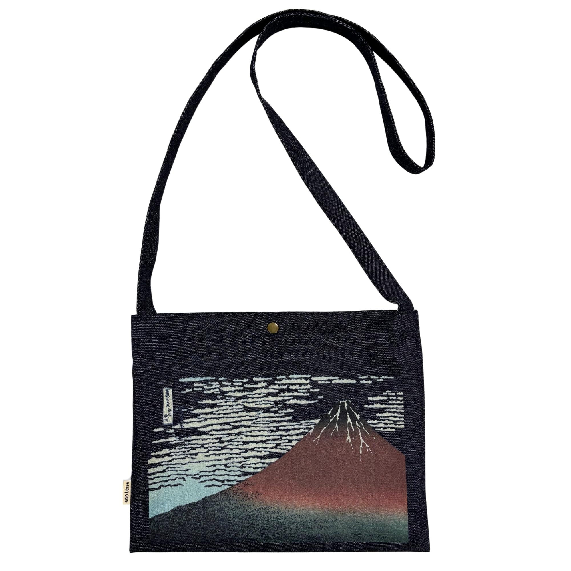 

Sacoche Crossbody Made in Okayama Shoulder A4 Japanese Textile Dark Lined with Wave Red Fuji [Edoten] Bag, Japan, Denim, 100% Cotton, Bag, Size,