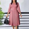 Elegante Bürokleider Damen Übergröße O-Ausschnitt Faltenkleid Wadenlang Formell Damen Business Arbeitskleidung Kleid