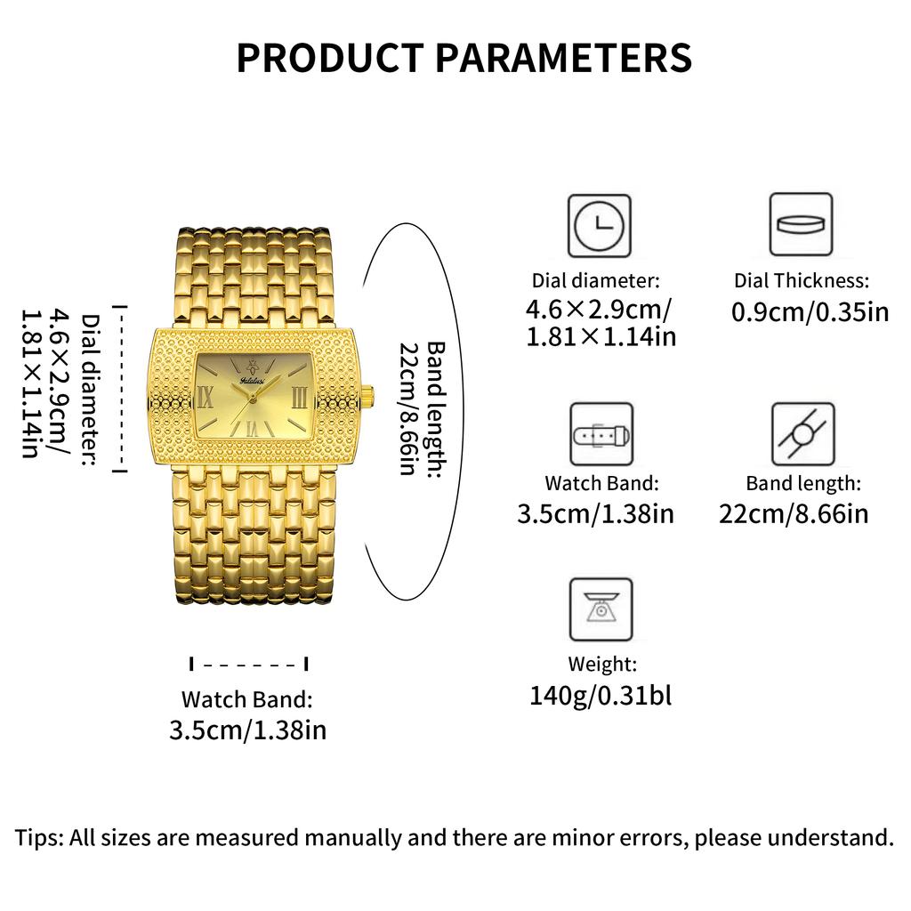 YaLaLuSi Women's Quartz Water-Resistant Watch: Luxurious Gold Square Fashionable and Elegant Bracelet Watch Gift Reloj Mujer
