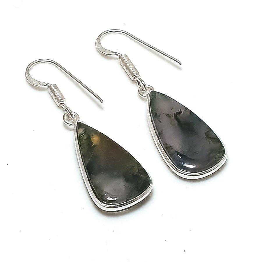 Natural Indian Moss Agate 925 Sterling Silver Jewelry Earring 1.62  AE-12261