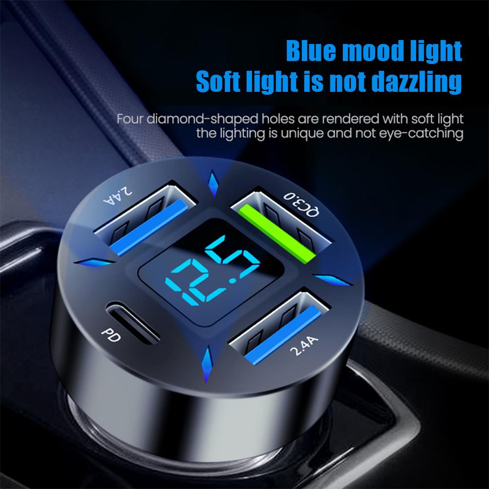 66W 4 Ports USB Car Charger Fast Charging PD Quick Charge 3.0 USB C Car Phone Charger Adapter For iPhone 13 12 Xiaomi Samsung