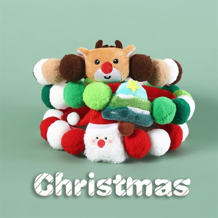 Set of 3 Soft Plush Cats Collars with Furry Pompoms for Cats Dogs Christmas Theme Party Cats Neckwear Festival Pet Collars