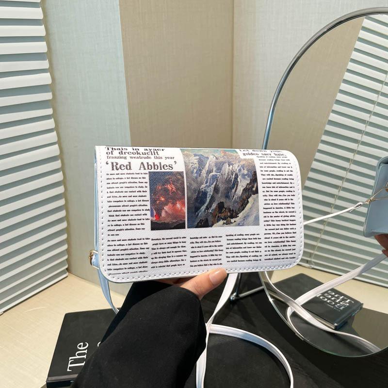 

Funny Newspaper Design Women Small Square Shoulder Bags Simple Versatile Ladies Pu Crossbody Bag Portable Female Flap Handbags бежевый