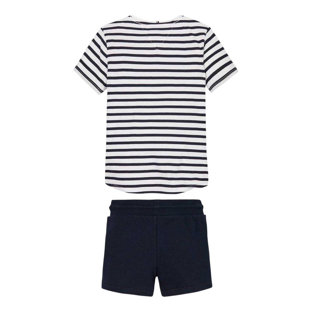 Tommy Hilfiger Conjunto de Camiseta a Rayas de Cuello Redondo de Manga Corta y Pantalones Cortos para Niños