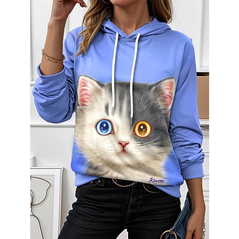Fashion Women's Hooded Hoodies 3D Print Animal Cat Graphics Casual Sweatshirt Pullovers Streetwear Women's Clothing Fall Winter