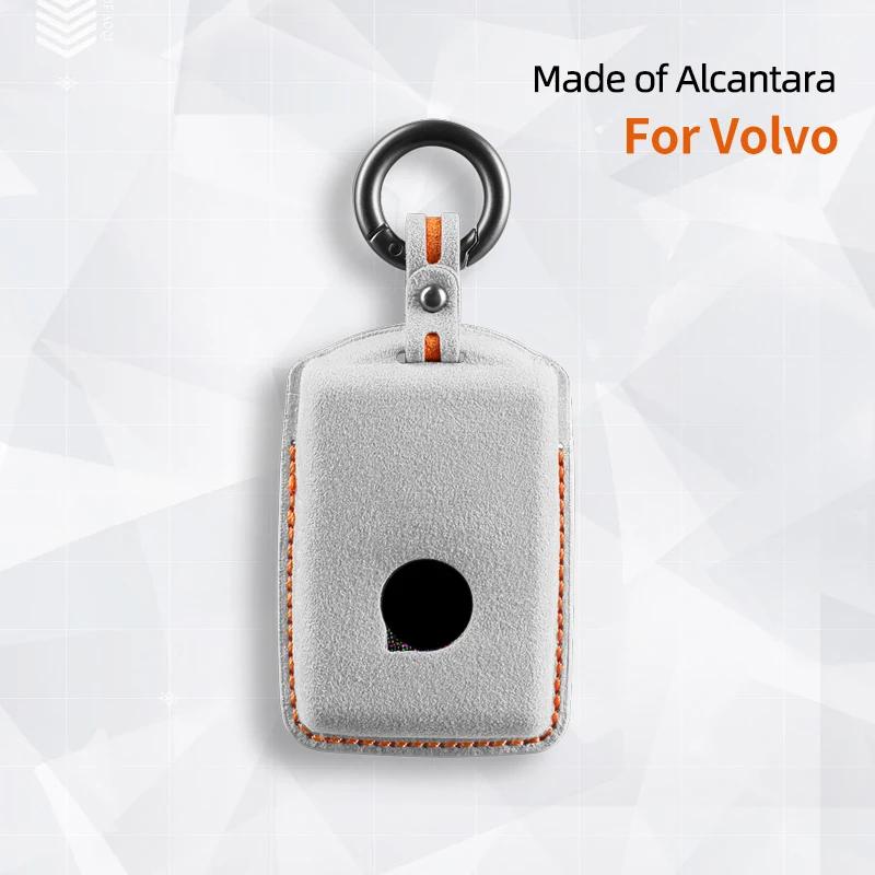 Interior Mouldings Alcantara For Volvo S90 S60 XC60 XC40 V60 V90 Car Key Case Holder Cover Shell Suede Keychain Remote Protector