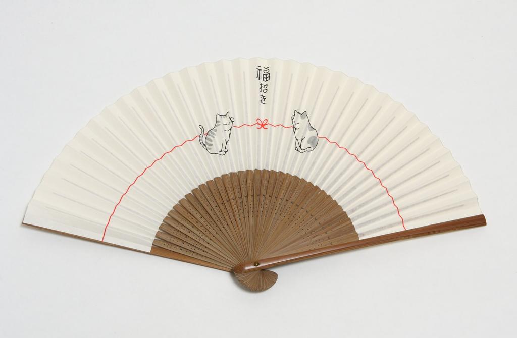 Lucky Lucky Kyoto Usu Karaki Medium Carved Fan Bag Presentation Box [Hasegawa] Kyoto Fan Cat, Craftsman, Handmade, Fan, Included,