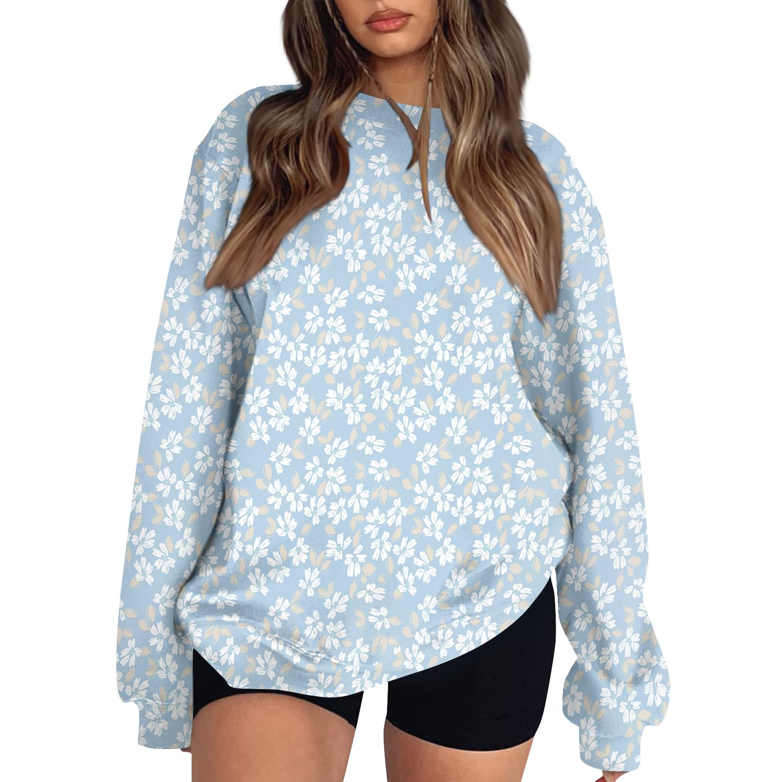 

Женские топы Женский свитшот с длинным рукавом Повседневный с круглым вырезом Свободного кроя Пуловер Флисовые топы XL