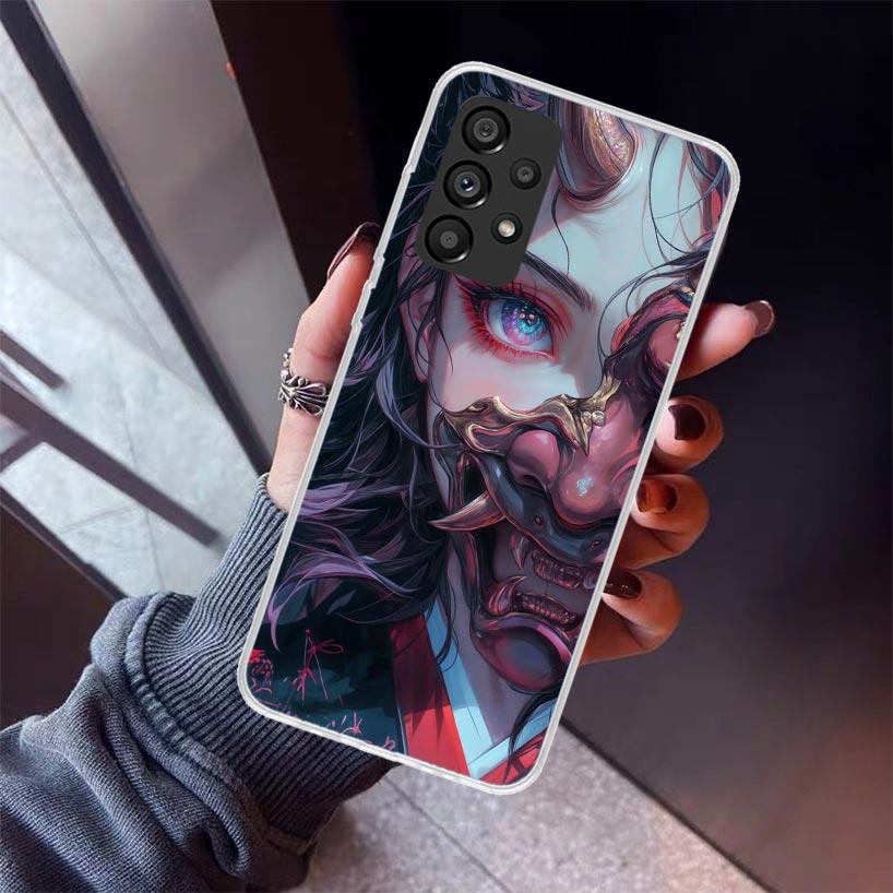 Japanese Oni Mask Girl Phone Case For Samsung Galaxy A12 A52S A42 A32 A22 A51 A50 Note 20 Ultra 10 S10 Plus A71 A70 A31 A30 A10S