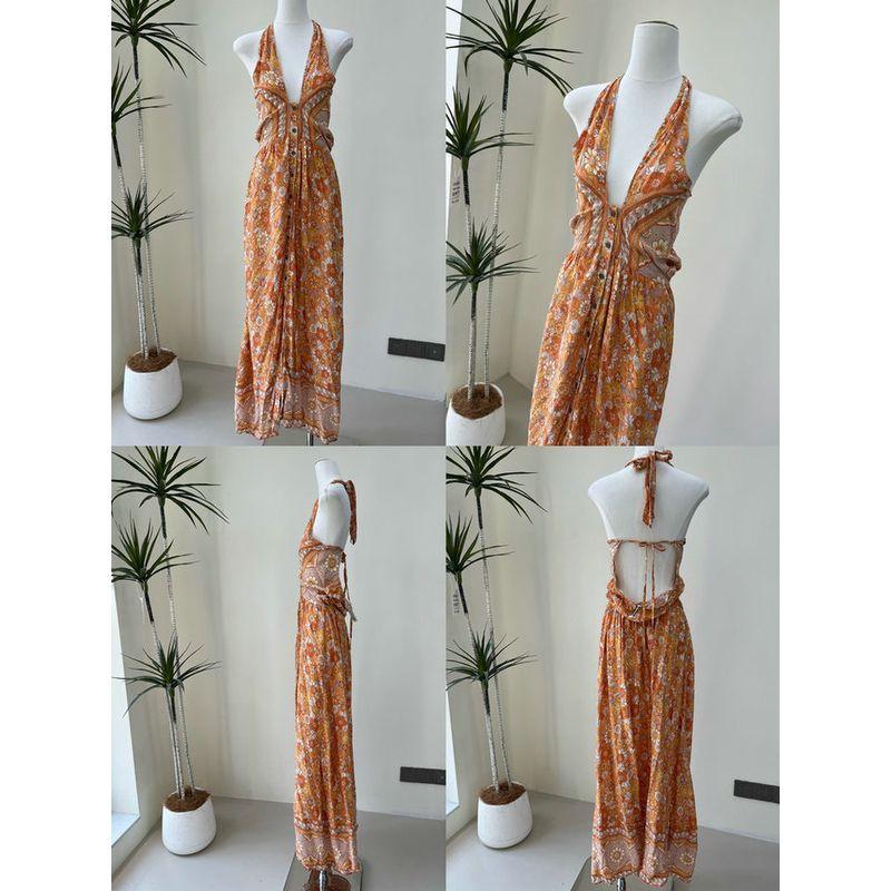 2025 Summer New Niche Australian Single Bourette Vacation Wear Color Floral Skirt Romantic Color Dress