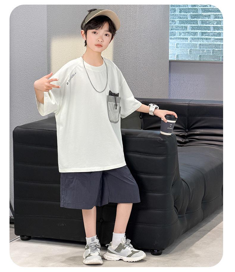 Boys' Korean Style Short-Sleeve Hip Hop T-shirt - Trendy Summer Round Neck for Medium and Large Children