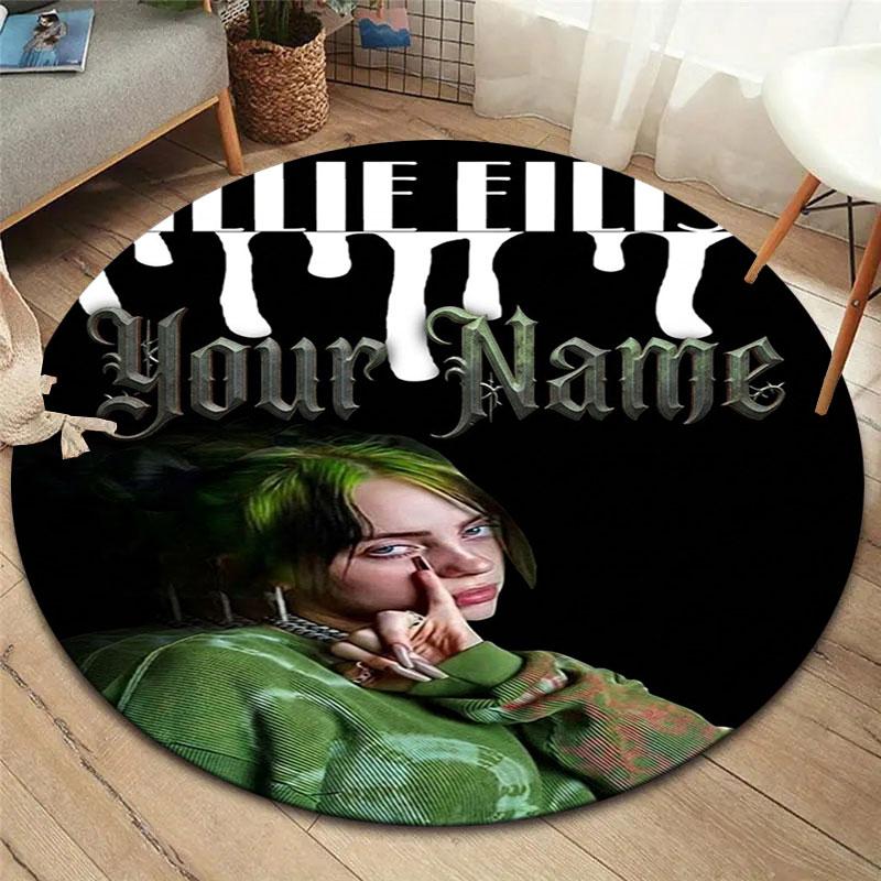 Billie Eilish Custom Name Round Area Rug,Carpet Rug for Living Room Bedroom Sofa Playroom Decor,Non-slip Floor Mat