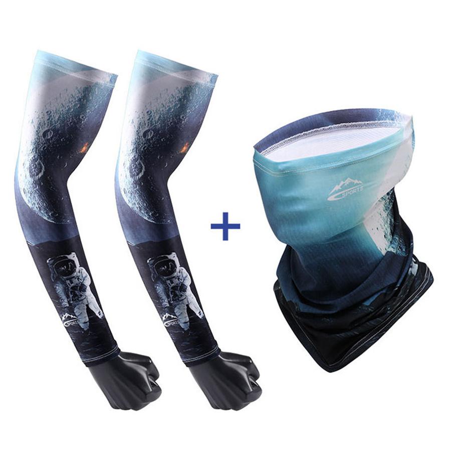 

2-in-1 Sun Protection Set: Cooling Neck Gaiter + Arm Sleeves, UPF50+ UV Protection for Cycling, Hiking, Outdoor Sports L синий