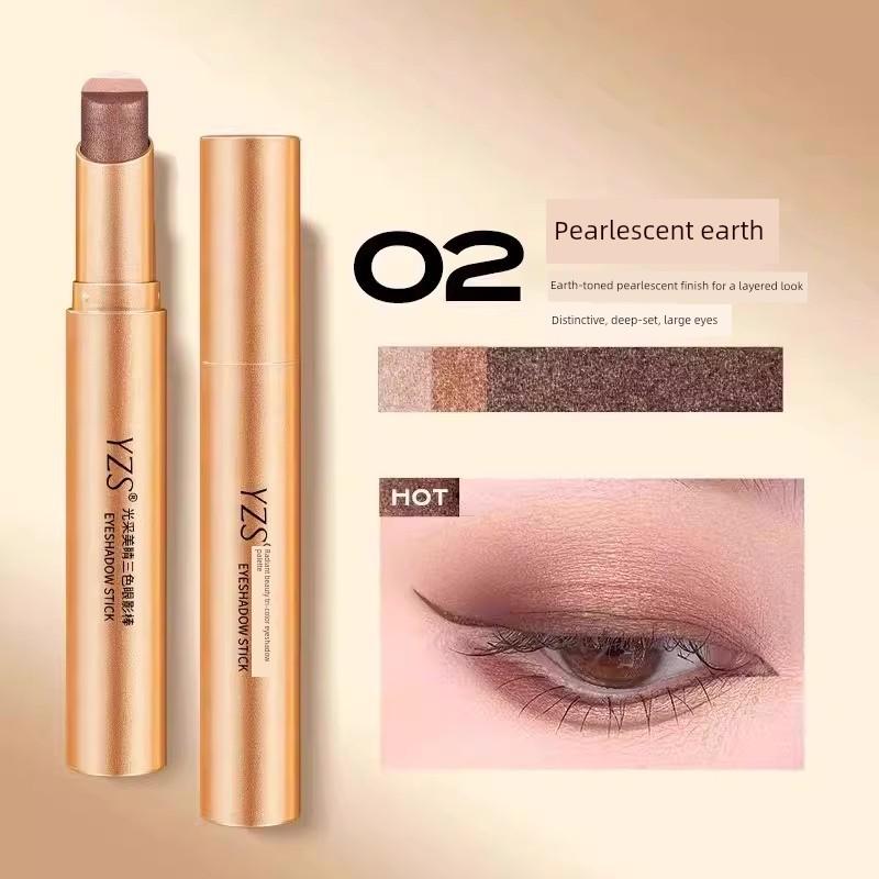One-Stroke Gradient Lazy Three-Color Eyeshadow Stick Matte Fine Shimmer Pearlescent Highlighter Eyeshadow Pen for Beginners Women