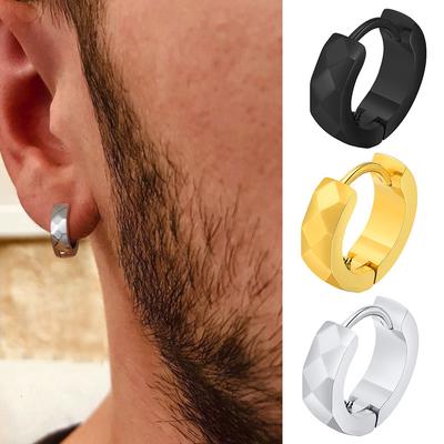 Geometrische Creolen für Männer Edelstahl Kreisförmig Rund Trendy Hip Hop Rock Rap Cool Zirkon Accessoires für Jungen