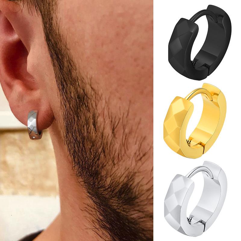 Geometric Huggie Hoop Earrings for Men Stainless Steel Circular Round Trendy Hip Hop Rock Rap Cool Zircon Accessories for Boys
