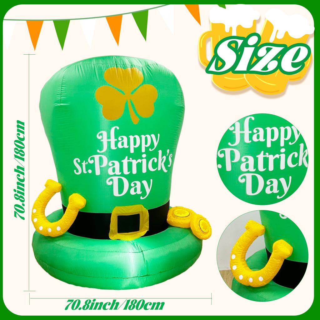 St. Patrick's Day Inflatable Decorative Hat with Gold Coins and Horseshoe Inflatable Leprechaun Hat for Yards and Gardens