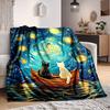 1pc Cat Night Lightweight Flannel Blanket, Comfortable and Warm Blanket, for Office and Camping Sofa Bed, Livingroom106
