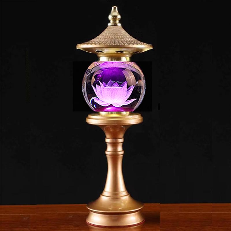 Seven-Color LED Crystal Shrine Lamp for Buddha Offering - Plug-in Ever-Burning Light