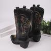 Direct supply V-port sequined western cowboy boots women's middle heel pointed knight boots large size leather boots
