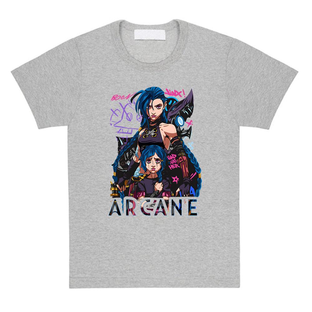 Game Jinx Arcane Tshirts Short Sleeve Summer Oneck Teeshirt Graphic Printing Clothes Hip Hop Streetwear Unisex Cotton Soft Tee