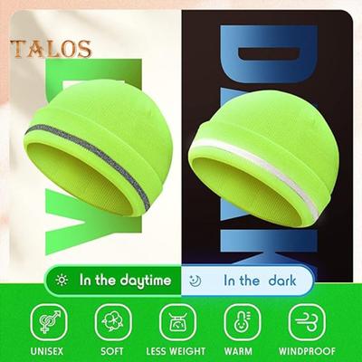 Cappello da Uomo per Esterno con Striscia Riflettente Alta Elasticità Mantiene Caldo Colore Solido Bordo Pieghevole Cappello Sportivo Notturno ad Alta Visibilità in Maglia per