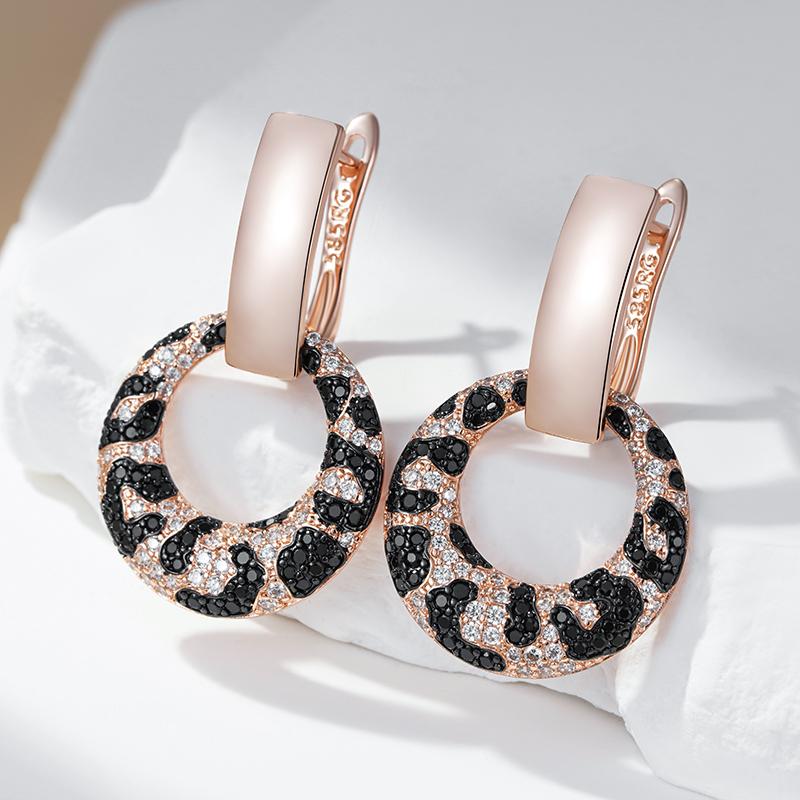 Shiny Natural Zircon Leopard Print Drop Earrings For Women Unique  Rose Gold And Black Plating Daily Fine Jewelry