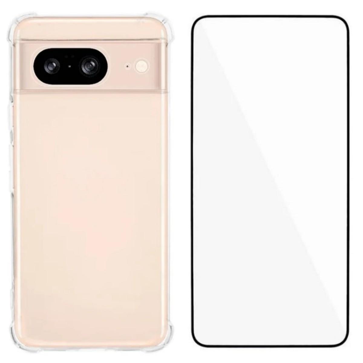 

For Google Pixel 8 TPU Case WANLONFENG WL3 Series 1.5mm Phone Cover with Tempered Glass Film Transparent