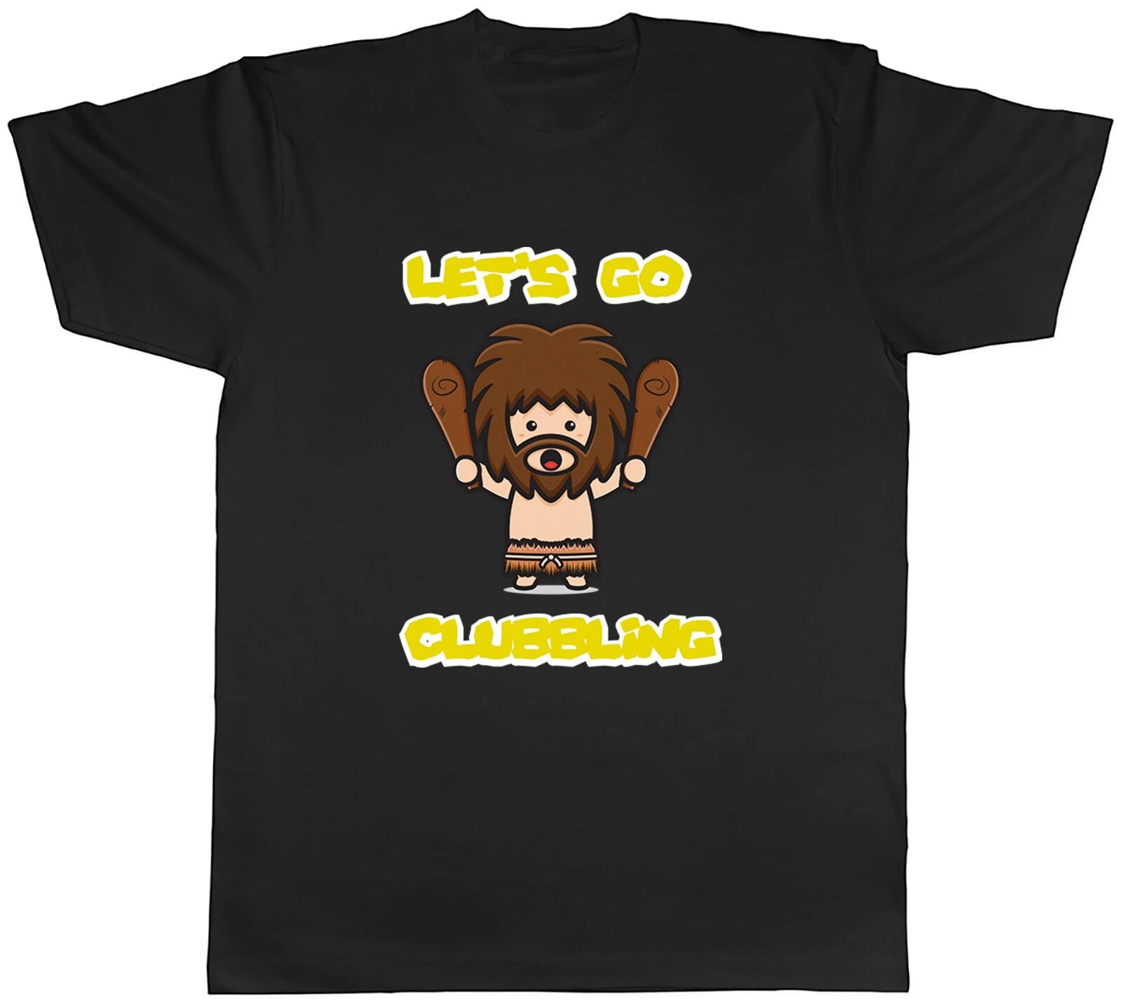 Funny Caveman Mens T-Shirt Let s go Clubbing Primitive Human Unisex Tee Gift L