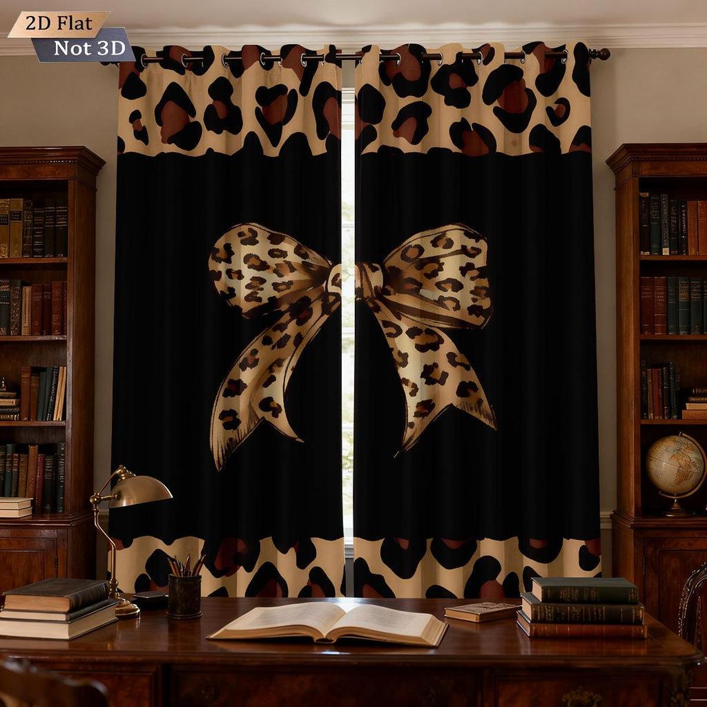 Custom Leopard Print Bowknot Blackout Curtains - Thick, High-Precision Sun Protection