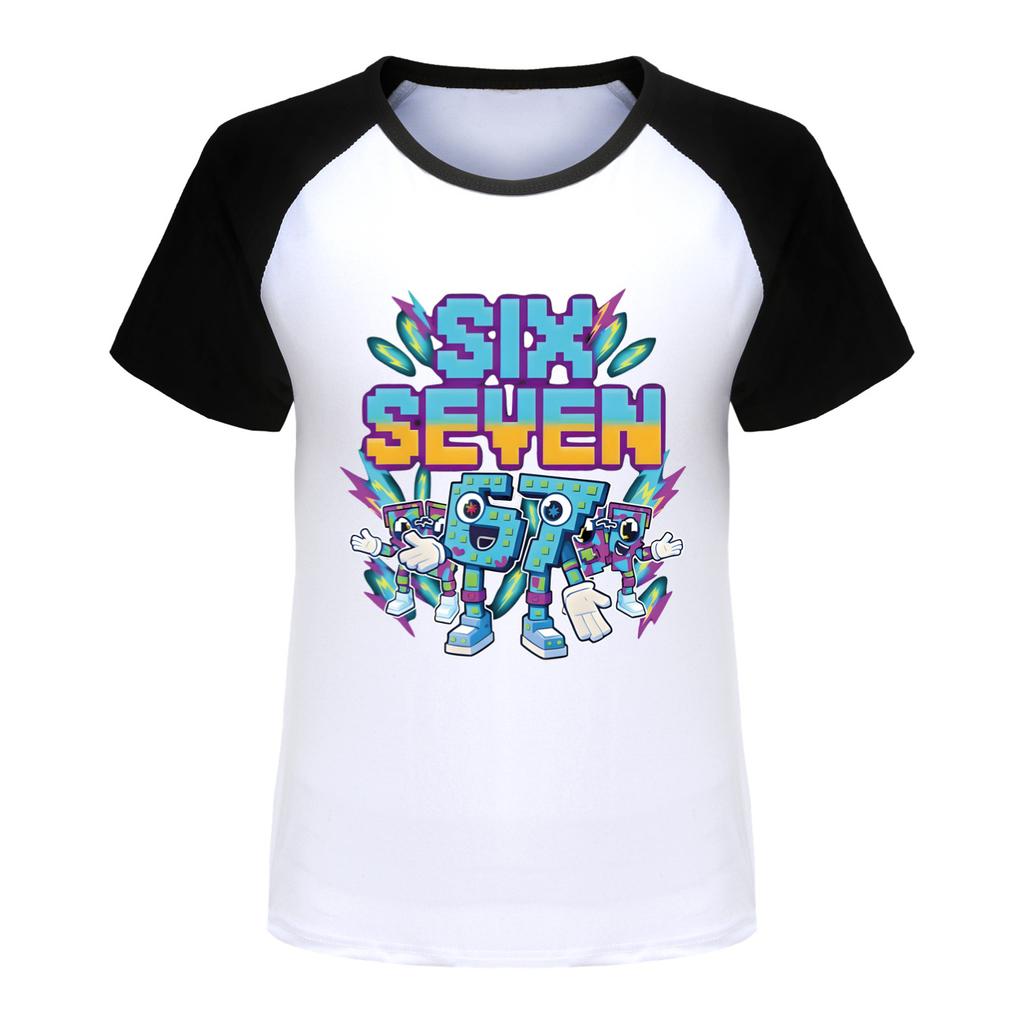 5220 Kids Boys Girls Steal a Brainrot 67 Six Seven Print Raglan Short Sleeves T-Shirt