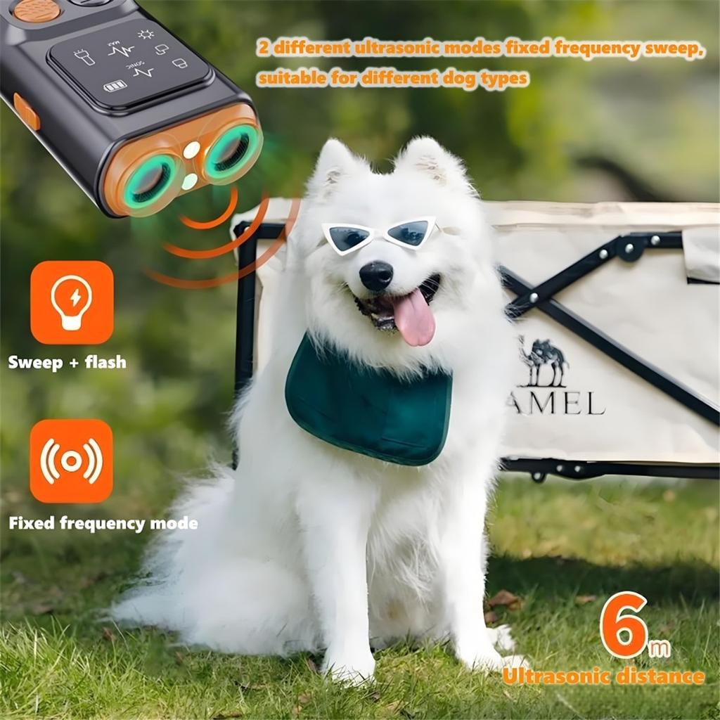 Portable Dog Barking Stop Device Ultrasonic Dual Head Repeller With High Frequency Flashlight USB Charging For Camping/Home