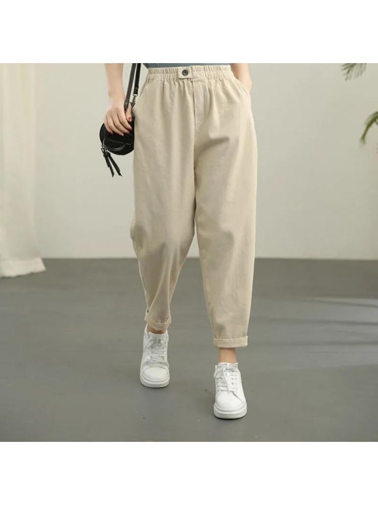 Herbst 2026 Neue Retro Studentische Lässige Hosen Damen Einfarbige Elastische Taille Dünne Harun Hosen Neun Hosen Trend