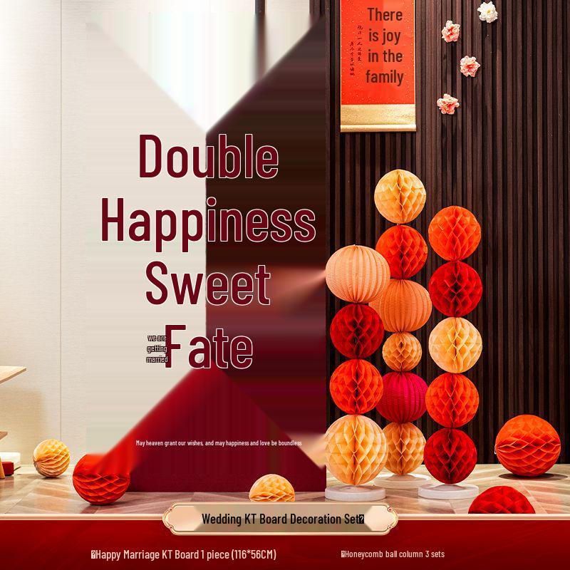 Three-Dimensional Double Happiness Wall Ornament for Wedding Room Decoration Sets