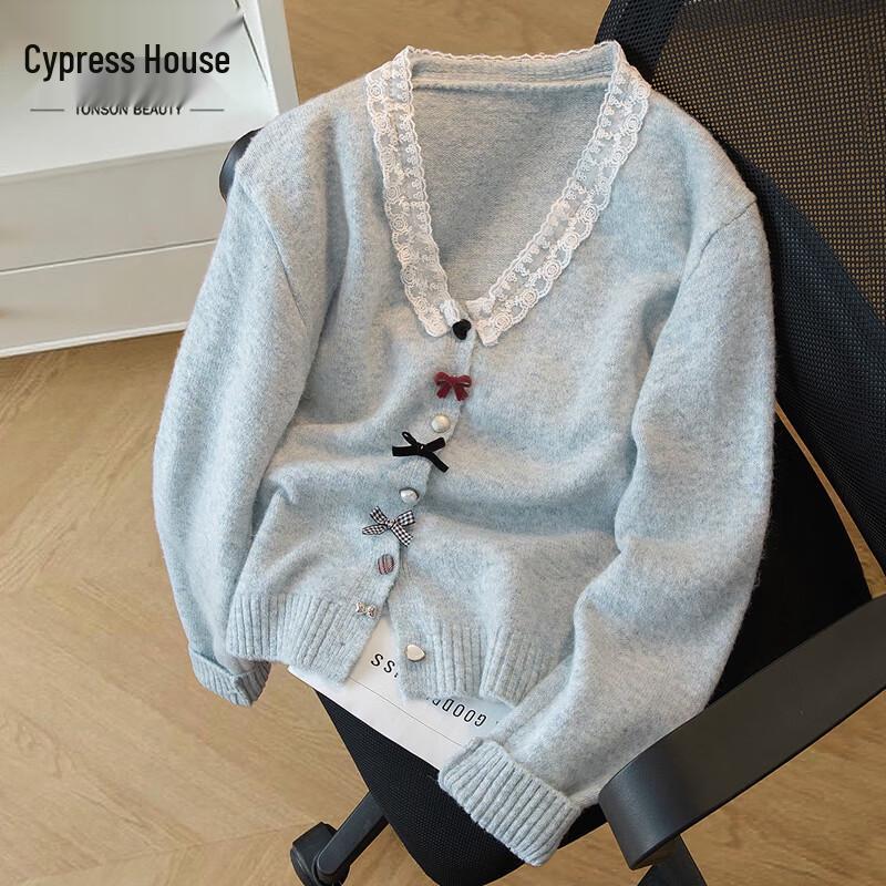 

Women s V-Neck Wool Blend Knit Cardigan with Bow Detail One Size