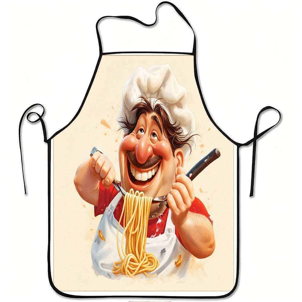 1pc Funny Chef Eating Spaghetti Print Apron,Polyester Material, for Kitchen Cooking, Gardening, Orchard Picking