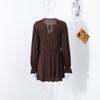 Elegant Lace Fold Dress Women Brown Deep V-neck Long Sleeve Mini Dresses Female 2025 Spring Summer Fashion Loose Lady Robe
