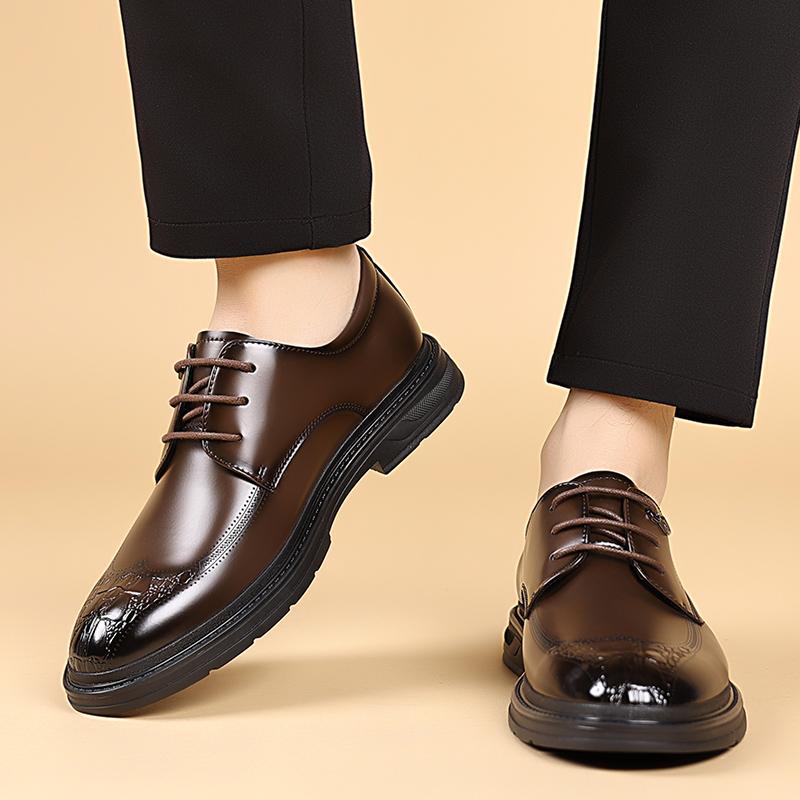 High-End Fashionable Men's Lace Up Dress Shoes Cow Leather Top Layer Rubber Outsole Young Business Suit Shoes For Men