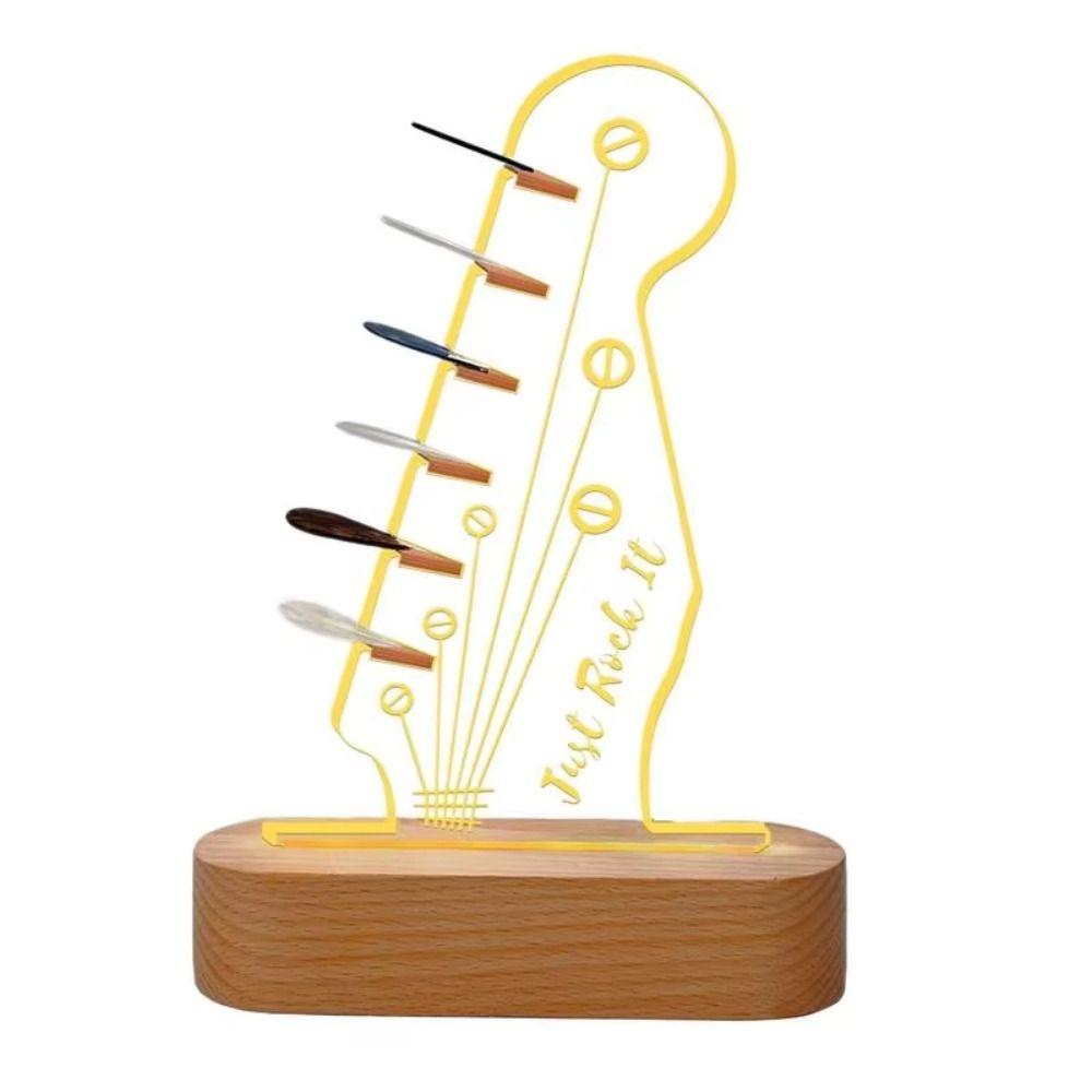 Wood Base Guitar Pick Holder Light Up Guitar Pick Storage Rack  For Guitarist