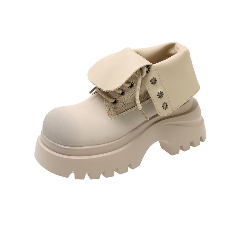 

European Station retro style thick-soled comfortable women s heightening rhubarb boots 2025 autumn and winter new round head versatile short boots 35