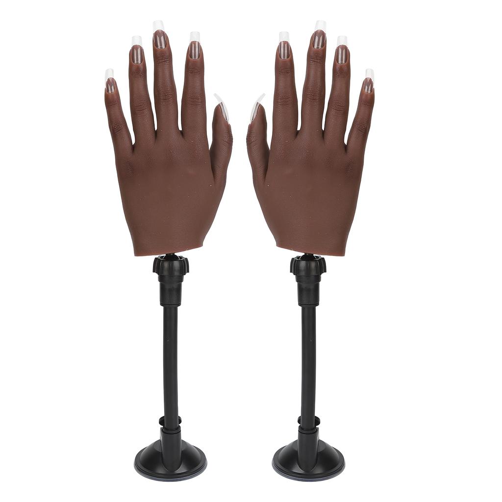 2 Pares Mão de Prática para Treino de Unhas Esquerda Direita Cor de Pele Escura Mão de Manequim de Silicone Flexível com