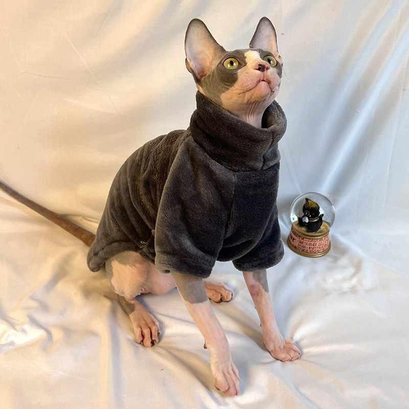 

Pet Sphinx Одежда для лысых кошек Wen Cat Одежда для зимних кошек с высоким воротником из утолщенного флиса L серый