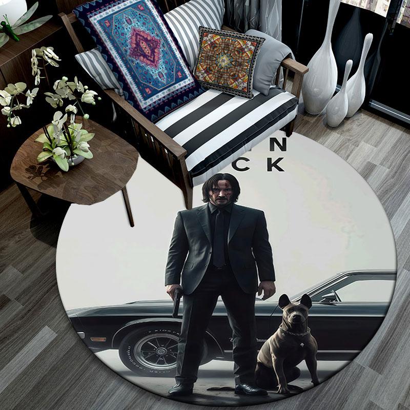 John Wick Pattern Round rug,Carpet Rug for Living Room Bedroom Playroom ,Non-slip Floor Mat,Holiday Gifts and Birthday Gifts.