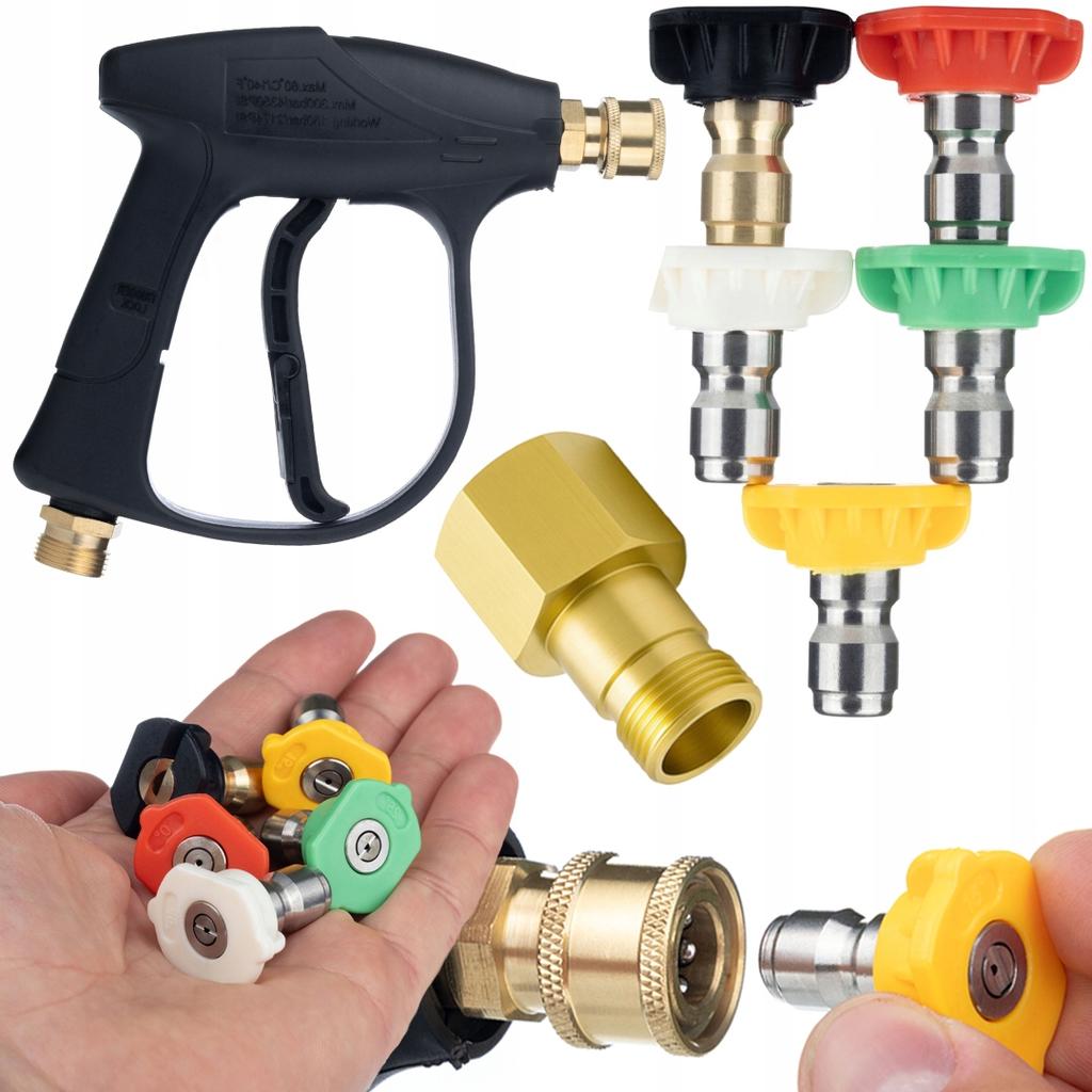 Rosfix Zestaw 5 Dysz I Pistolet Do Myjki Ciśnieniowej – 300 Bar, 4350 PSI | Adapter Easy!Lock M22 | Do Elewacji I Pojazdów