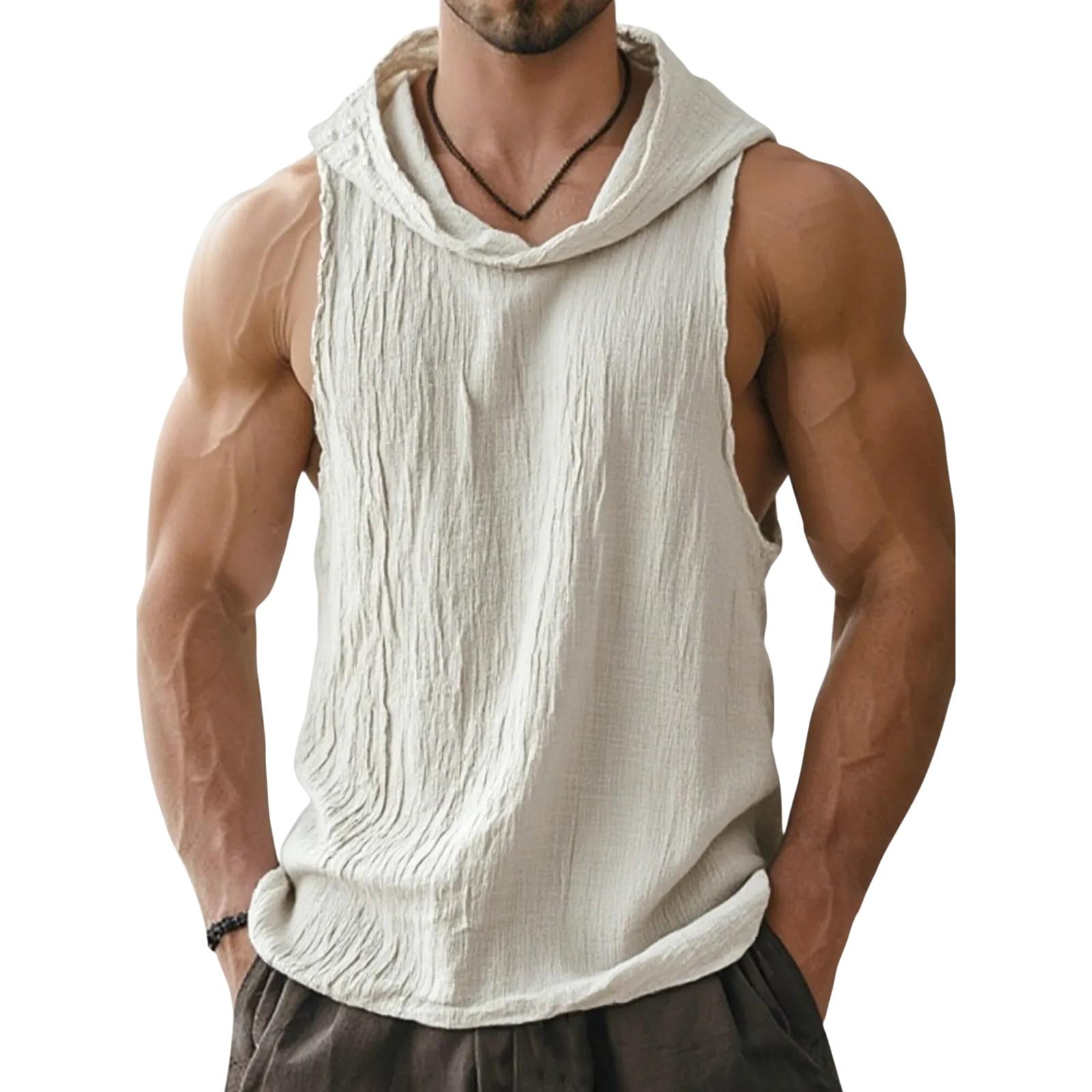 

Men s Breathable Wrinkle Sleeveless Hooded Vest, Comfortable And Stylish XL білий