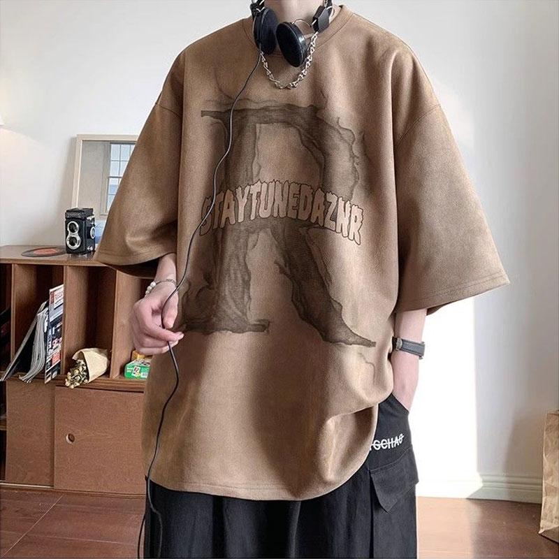 American Retro Letter Pullovers Men's Clothing O-Neck Printed Summer Casual Loose Young Style High Street Short Sleeve T-shirts