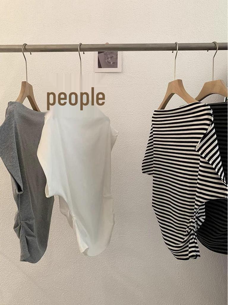 2025 Sommar Off-Shoulder Randig Asymmetrisk Smalande Damtopp